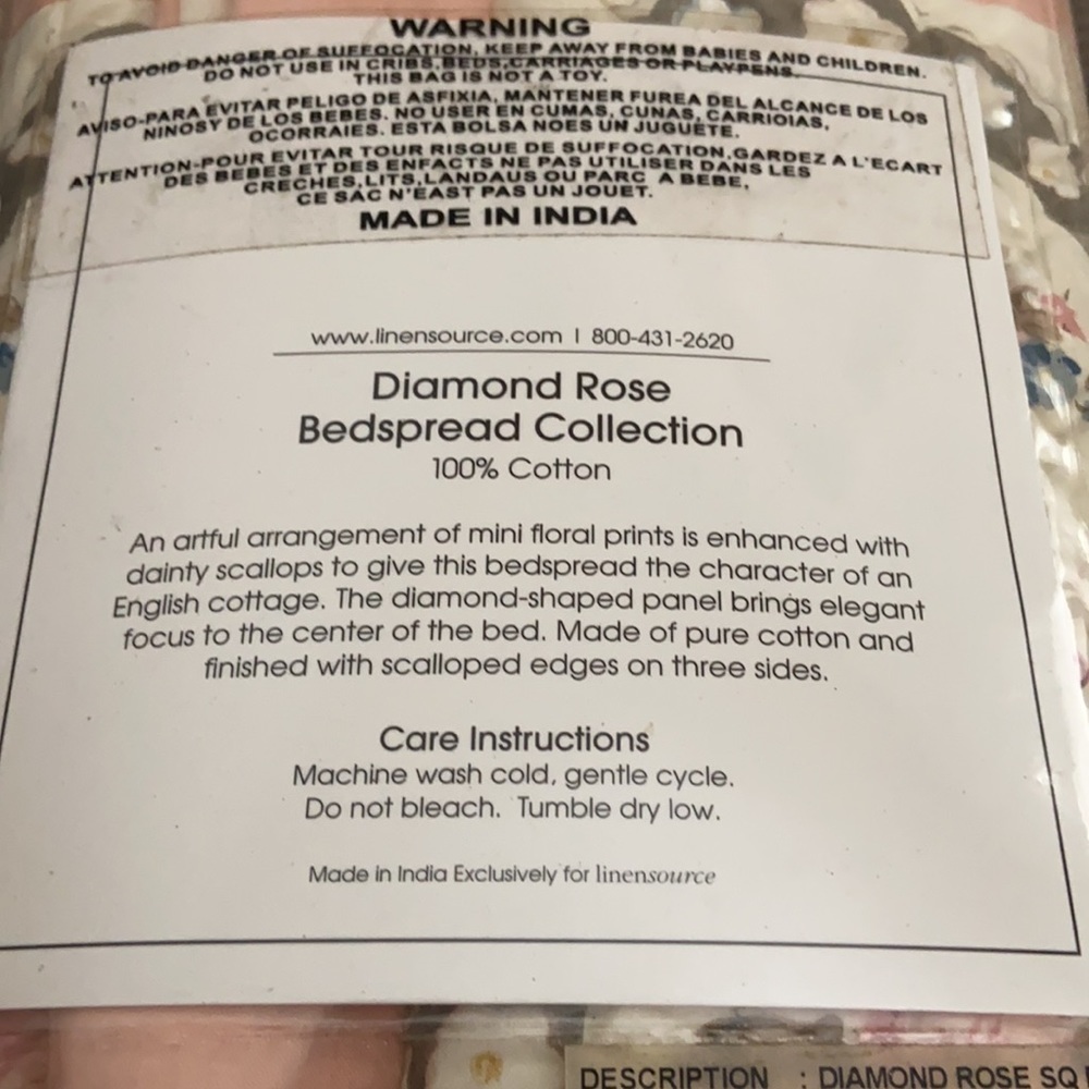 Linensource Square Decorator Pillow Sham Diamond Rose New - Picture 4 of 5